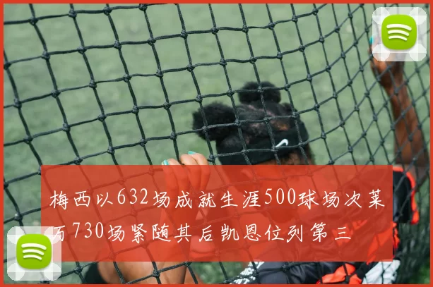 梅西以632场成就生涯500球场次莱万730场紧随其后凯恩位列第三